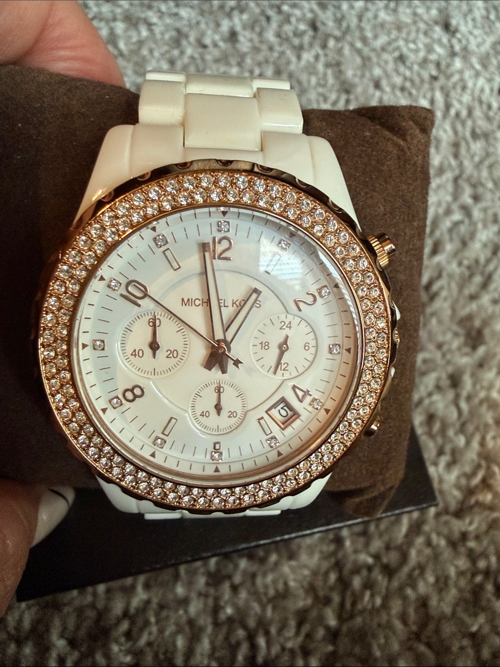 Michael Kors Women's White Ceramic Crystal-Accent Chronograph Watch